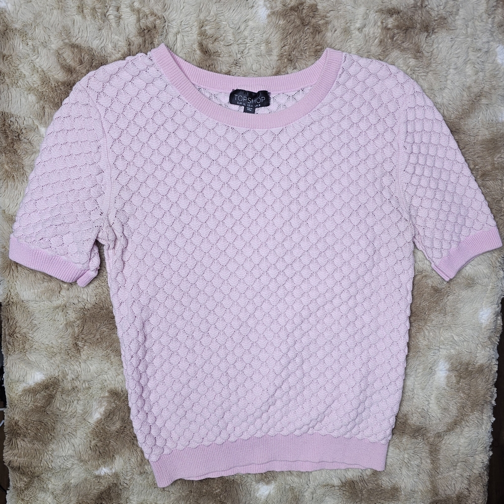 Topshop Blush Pink Textured Short Sleeve Tee